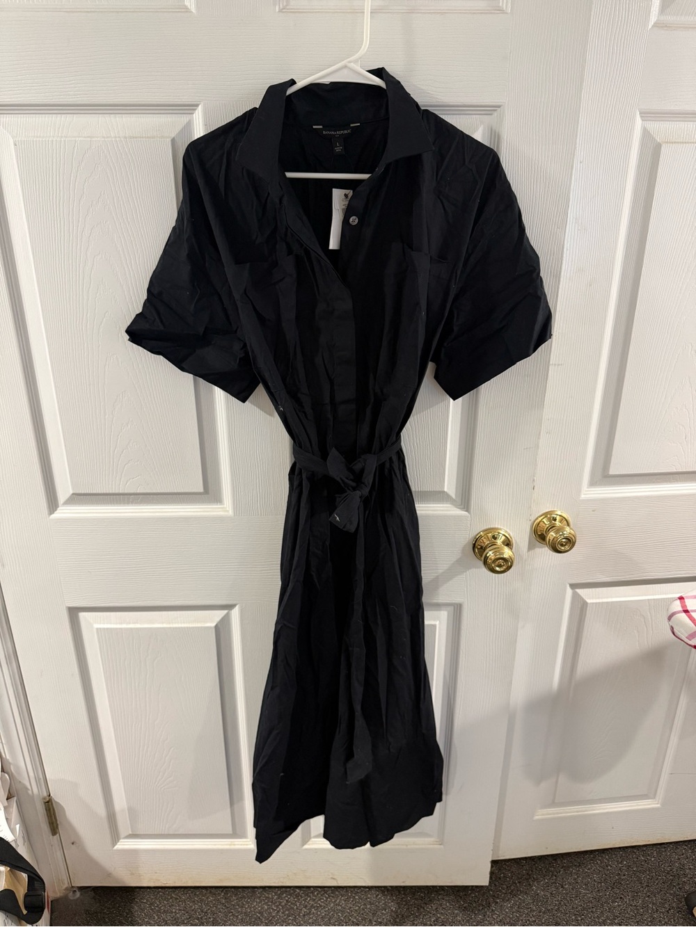 Banana Republic Black Midi Shirt Dress with Tie Waist